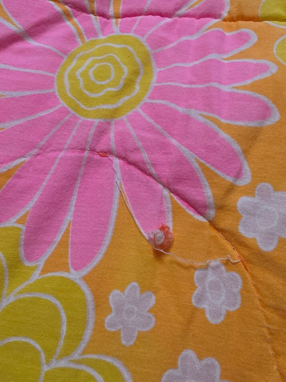 VTG 1970s Sears Dura-Puff Floral Sleeping Bag Blanket Orange Pink Green Daisy - Picture 6 of 10